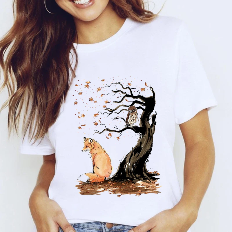 

Women Graphic Fox Trend Fashion Cute Style Cartoon 90s Animal 90s Lady Clothes Tops Clothing Tees Print Female Tshirt T-Shirt