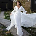 Белое Пышное шифоновое свадебное платье Lakshmigown в стиле бохо, свадебное платье с длинным рукавом 2022, трапециевидные Свадебные платья с рюшами и V-образным вырезом, платья
