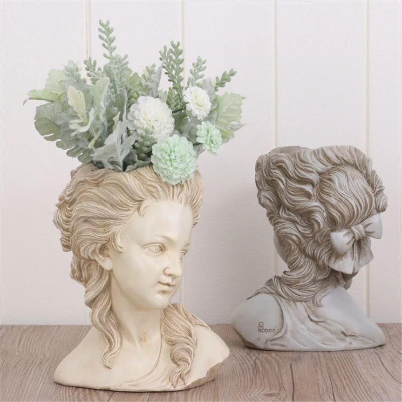 

23cm Retro Greek Goddess Simulation Plaster Head Flower Pot Desktop Succulent Plant Bonsai Handmade Home Decoration