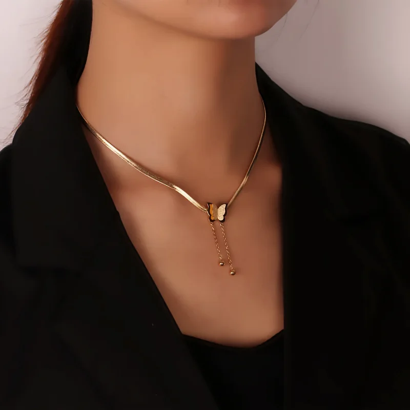 

TOSAKO Stainless Steel Necklace Titanium Pendants Sweater Chain Butterfly Women's 2021 Trend Jewelry