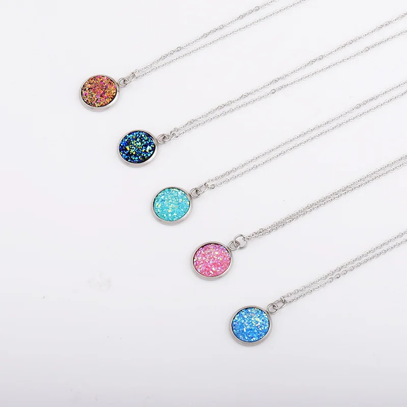12 мм Druzy Drusy кулон ожерелье ювелирные изделия из смолы кабошон нержавеющей стали