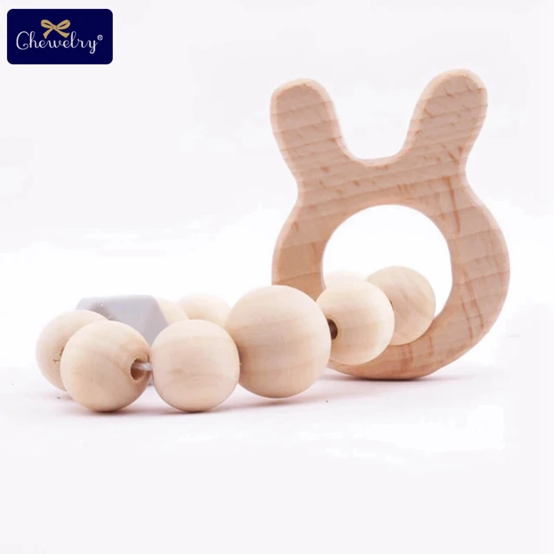 wood rabbit 1 шт., детский браслет Teethe Woden, Ювелирное Украшение из бука, деревянное кольцо, персонализированные детские силиконовые бусины, детская коляска-погремушка, Товары для детей - Цвет: wood rabbit