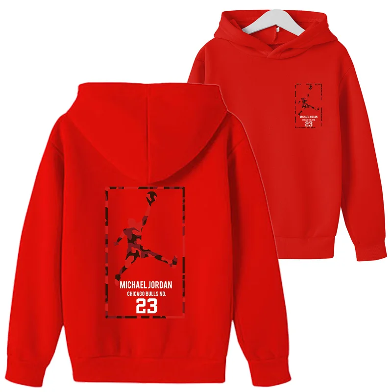

2021 new spring and autumn boys' basketball No.23 long sleeve casual cartoon Hoodie red girls' sport round neck Pullover Hoodie