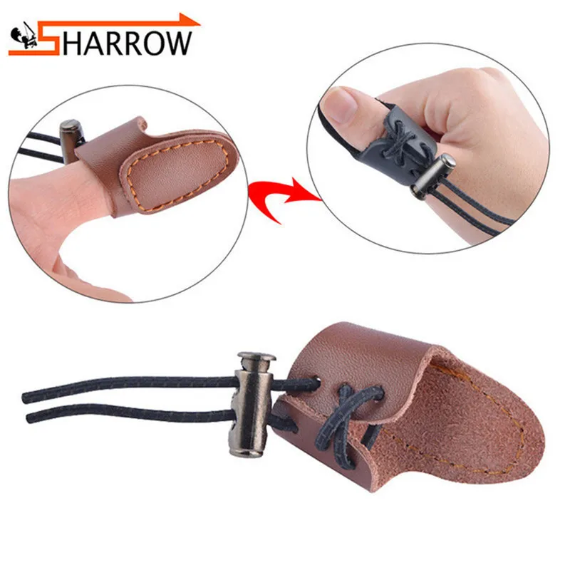 

Leather Finger Guard Archery Hunting Mongolian Longbow Thumb Tab Ring Protector For Shooting Bowstring Catapult Protective Gear