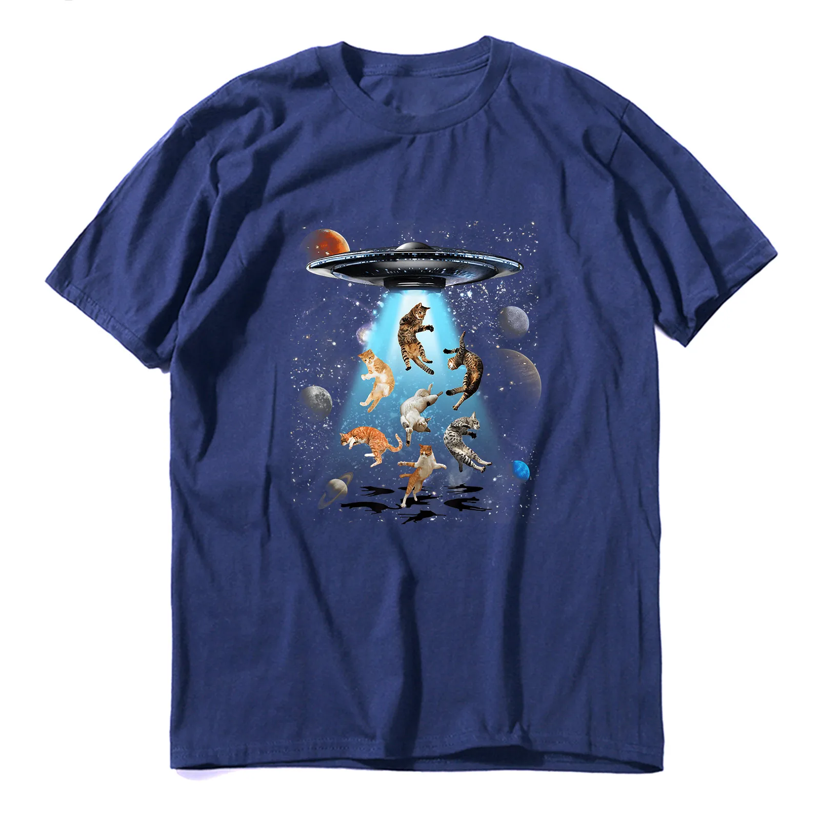 

Футболка с НЛО Galaxy Cat, забавные подарки для влюбленных, чужих кошек, мужская одежда с рисунком, футболки с коротким рукавом, футболка большого размера Harajuku, мужской топ