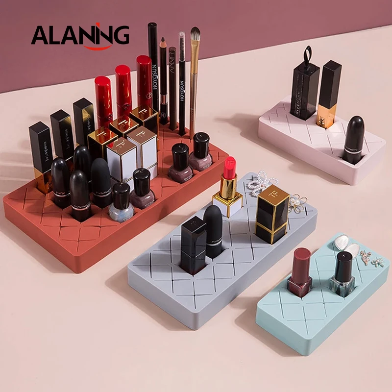 

Silicone Lipstick Storage Rack Desktop Storage Cosmetic Storage Box Eyebrow Pencil Lip Gloss Organizer Shelf 12/24/36 Grids