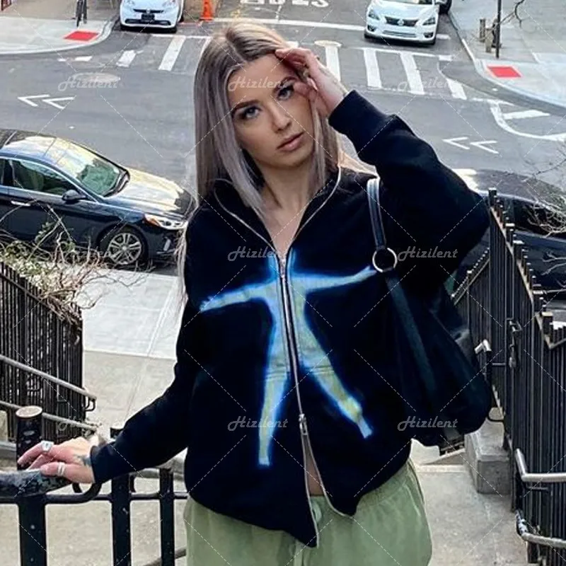 Женская толстовка с длинным рукавом принтом на молнии