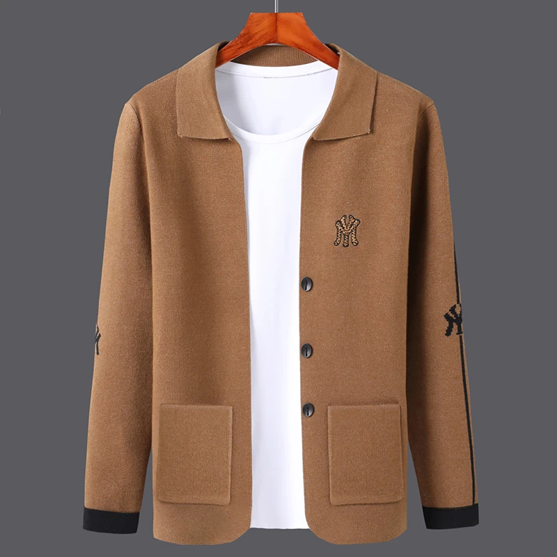 

2021 New Mens Knitwear Cardigan Business Casual Jacket Button up Cotton Sweater with Pockets