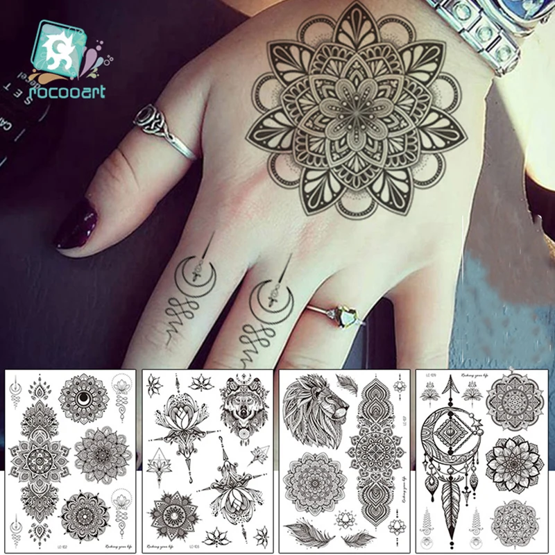 

Women Waterproof Temporary Tattoo Sticker Mandala Flower Tattoos Rose Peonies Body Art Water Transfer Clavicle Temporary Tattoo