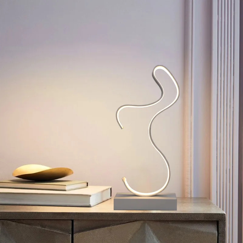 vender Simples E Moderno Led Espiral Lâmpada De Mesa Curvada Lâmpada Cabeceira Branco Fresco Luz Quente Para Sala Estar Cama Leitura Iluminação Wf1026