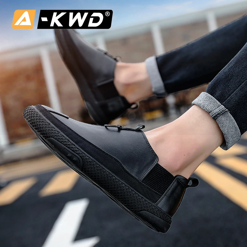 Туфли мужские кожаные лоферы без застежки повседневная обувь для вождения