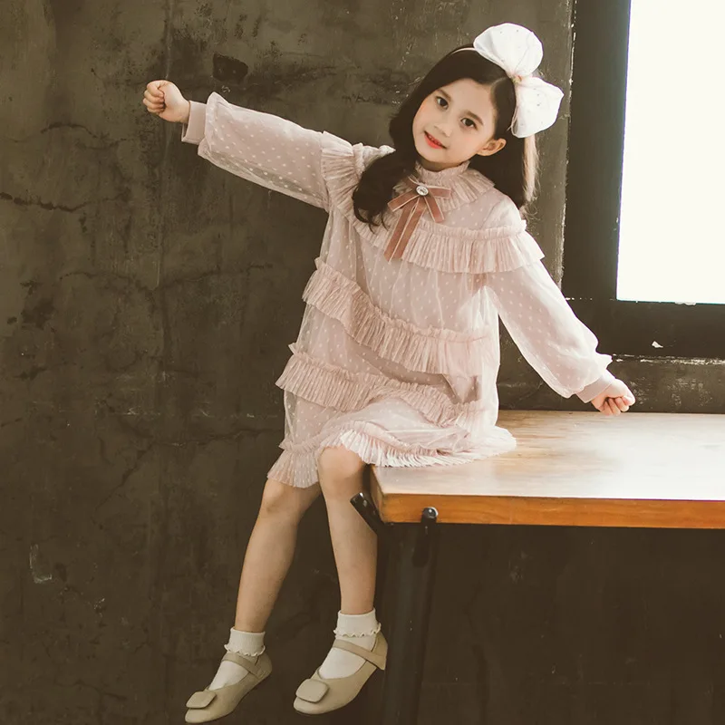 

Girls Dress 2021 Long Sleeve Spring Patchwork Baby Girls Layered Kids Dress Party Clothing Lace Cute Princess Dresses For Girls