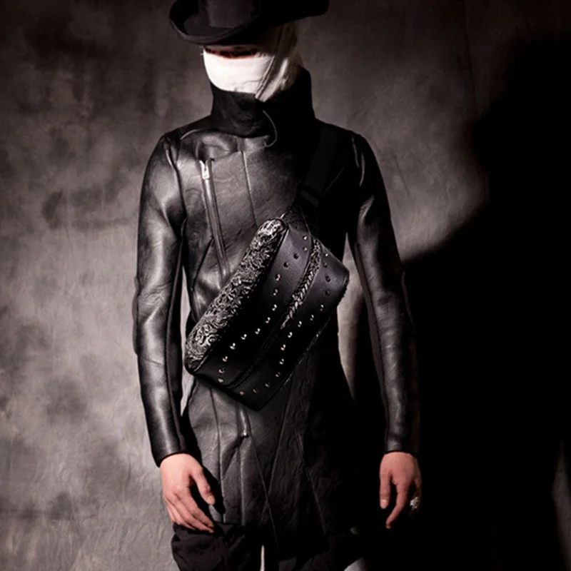 

2021 New Men Chest Bag Fashion Personality Single Shoulder Bag Waterproof Rivet PU Male Hip-hop Style Cross-body Bag