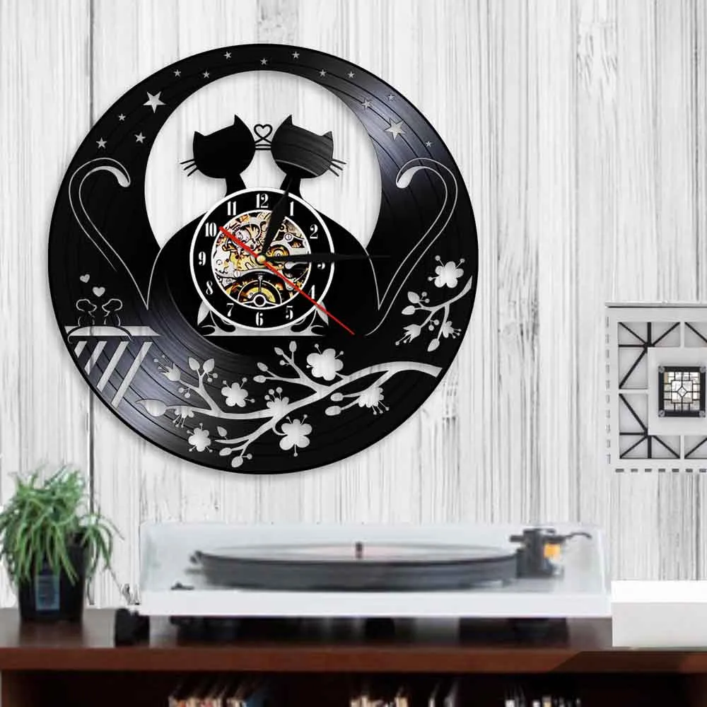 3D Декоративные цифровые художественные часы в виде кошки под лунным светом