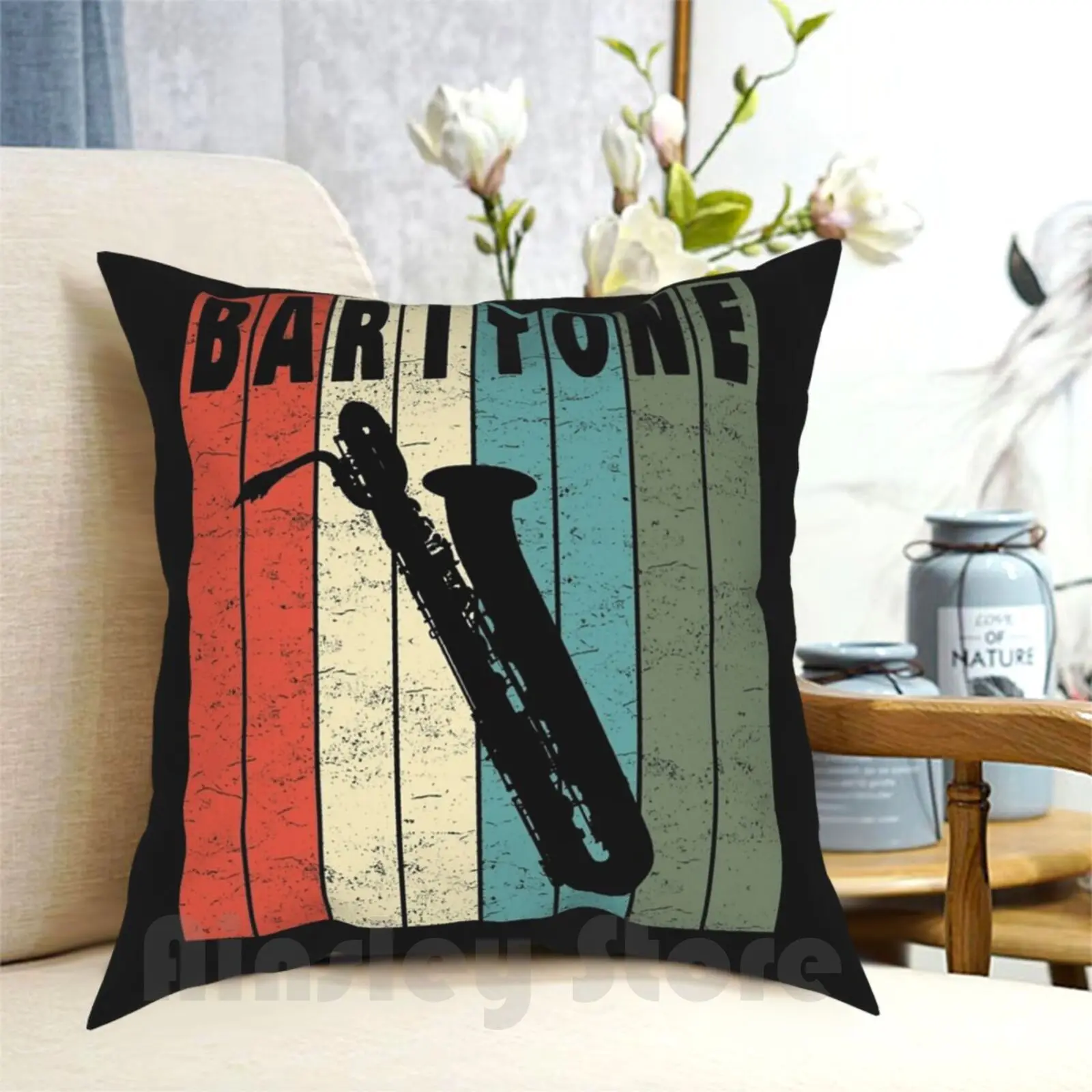 

Baritone Saxophone Pillow Case Printed Home Soft DIY Pillow cover Sax Jazz Marching Band Music Reed Vintage Retro