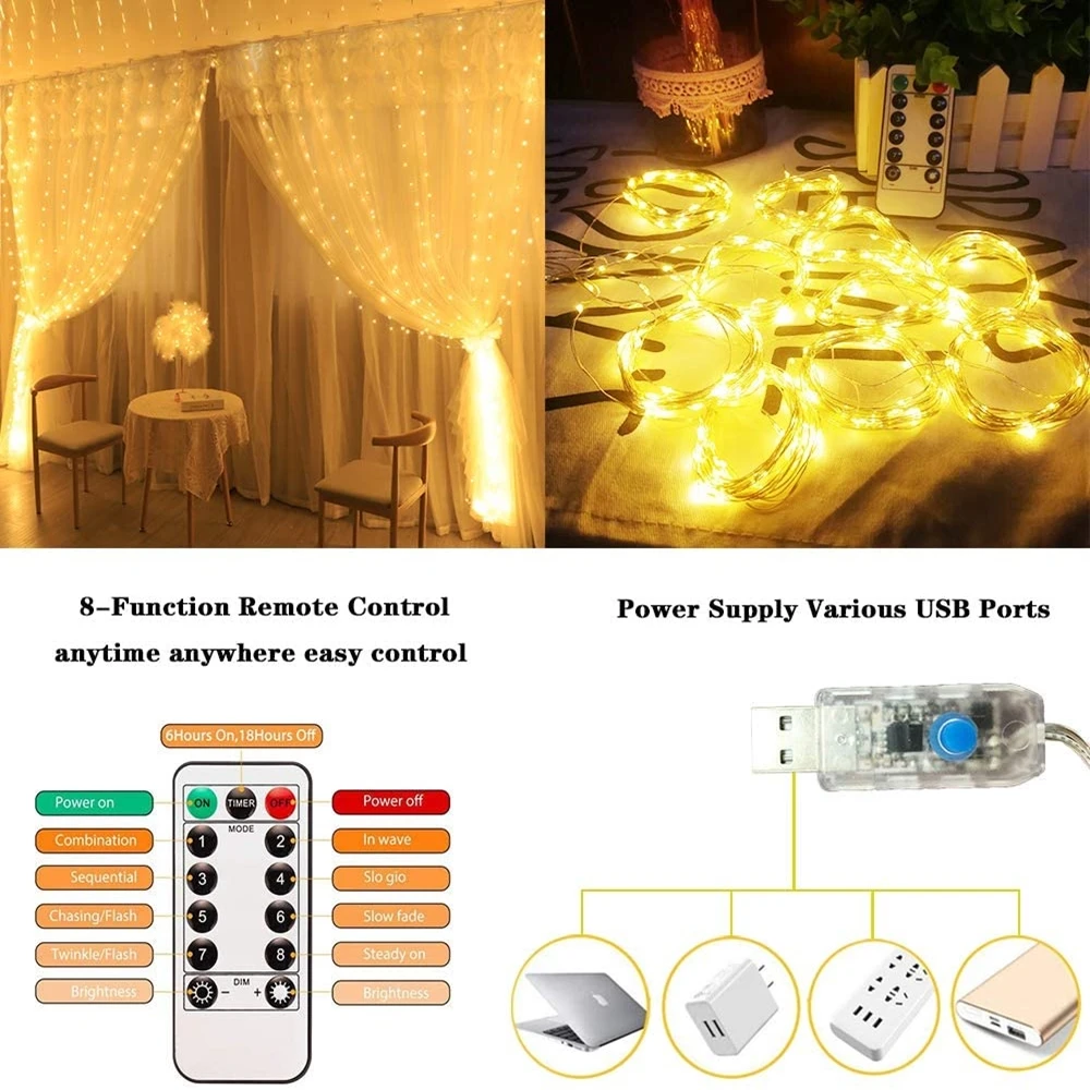 LED Curtain Lights Garland Fairy String Lights Holiday Lighting Rainbow Window Lamp For Home Bedroom Christmas Decoration 2023