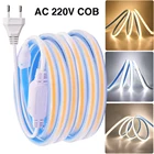 Светодиодная лента 220 В переменного тока COB IP67 водонепроницаемая инженерное украшение высокая плотность CRI 90 3000K 4000K 6000K гибкая лента FOB светильник