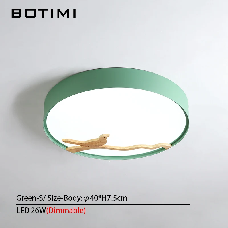 Green-S-Dimmable BOTIMI, скандинавские деревянные декоративные светодиодные потолочные светильники для гостиной, 220 В, круглый металлический потолочный светильник, монтируемый на поверхность, осветительный прибор - Цвет корпуса: Green-S-Dimmable