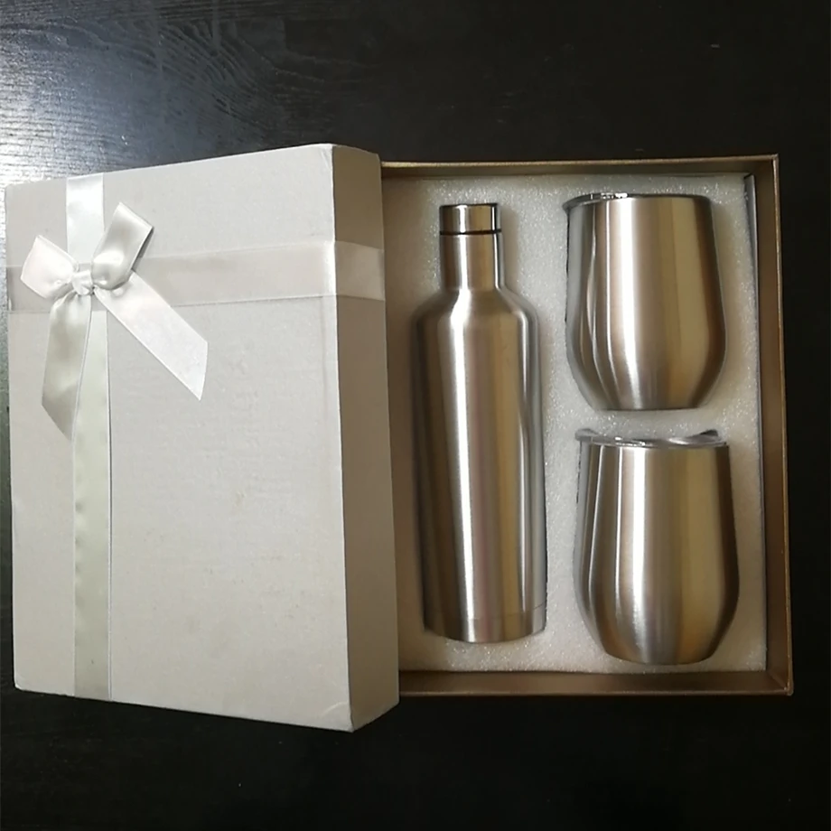 Подарочный набор 12oz яйцо чашки различной формы глоток бокалы для вина и бутылка из нержавеющей стали Изолированная вакуумом 2-стены воды кофе термос кружки