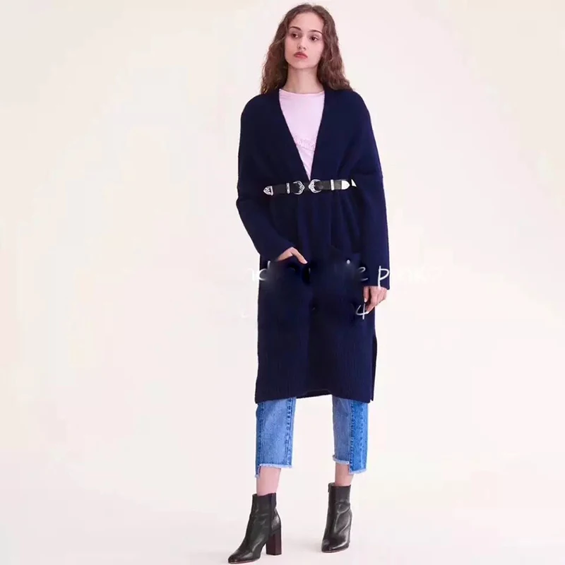 CAMIA autumn soft mohair wool long paragraph seven-point sleeve knit women's sweater cardigan coat |