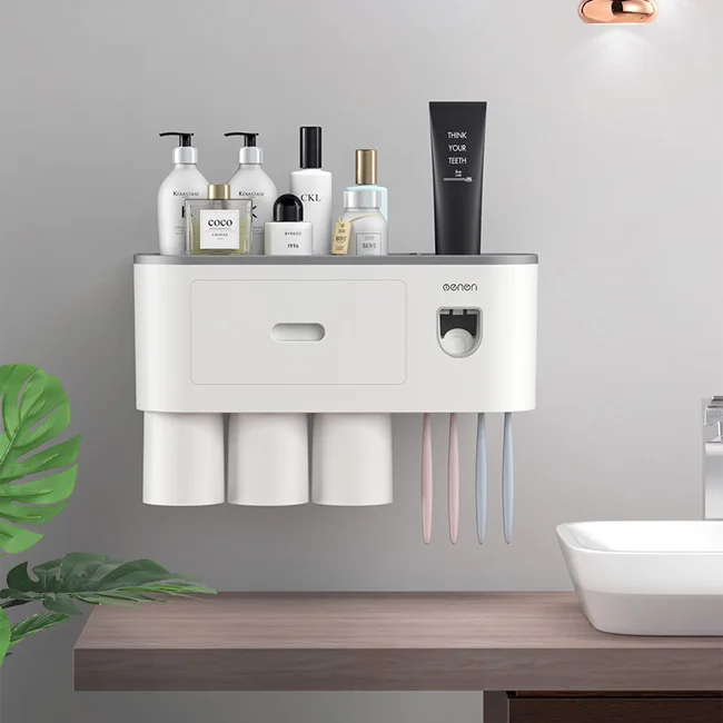 

3 Cup Drawers Cosmetic Organizer Wall Mounted Kids Toothbrush Holder