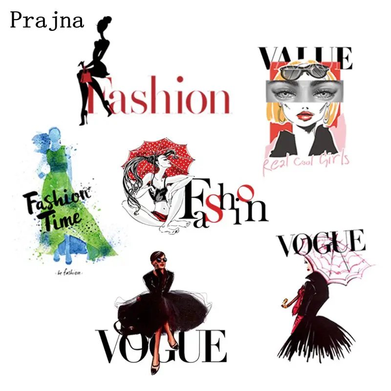 

Prajna Fashion Girl Iron On Heat Transfer Thermal Hot Vinyl Stickers T-shirt Clothes DIY Cute Patches For Clothing Iron Applique