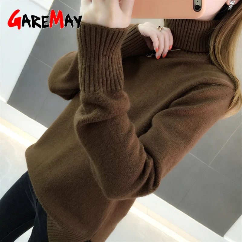 Thick Warm Women Turtleneck 2020 Winter Sweaters and Pullovers Knit Long Sleeve Solid Ribbed Cashmere Sweater Female Loose | Женская