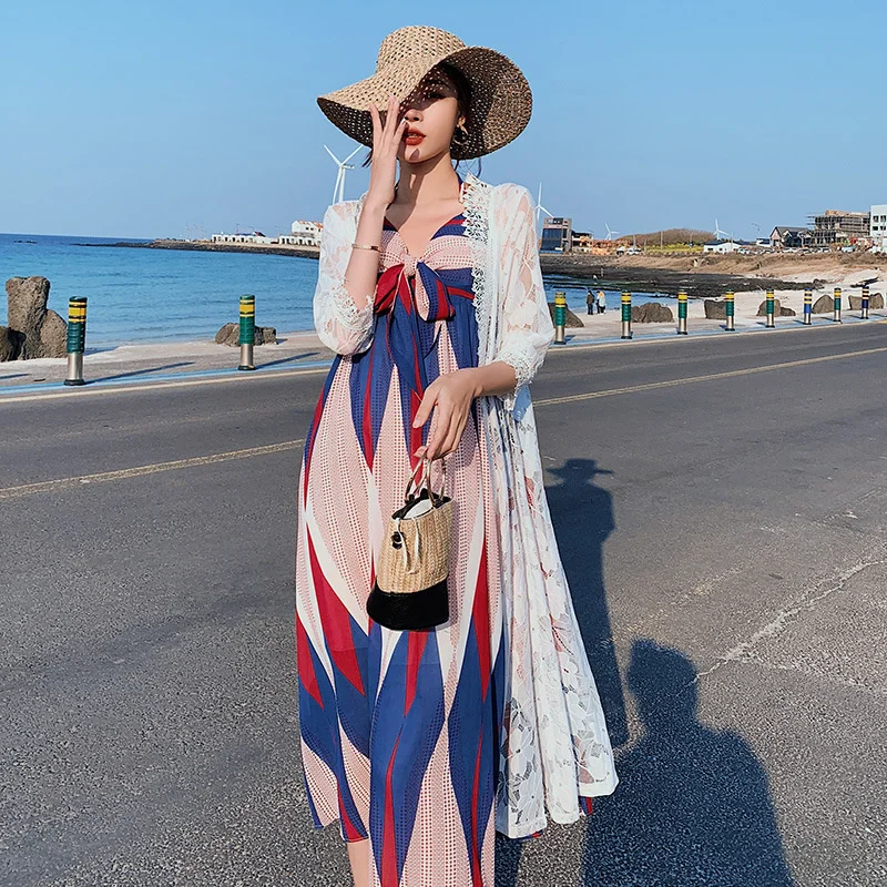 

Color Patchwork Sexy Lady Clthes Female Suspender Women's Dress New Summer Beach Chiffon Dresses For Lady