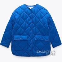 zaahonew 2021 winter women fashion vintage blue parka coat female casual pocket warm cotton jacket loose solid outwear ladies