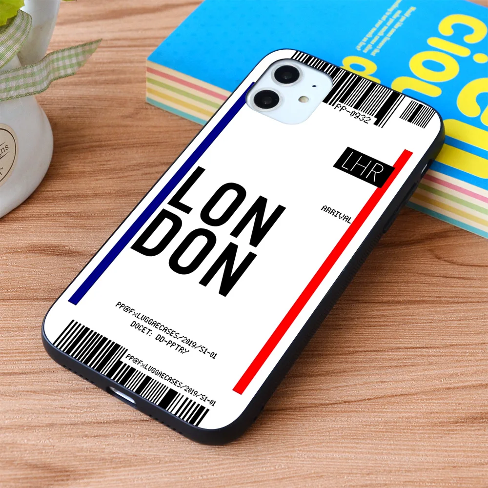 

For iPhone Fly Ticket London Soft TPU border Apple iPhone Case