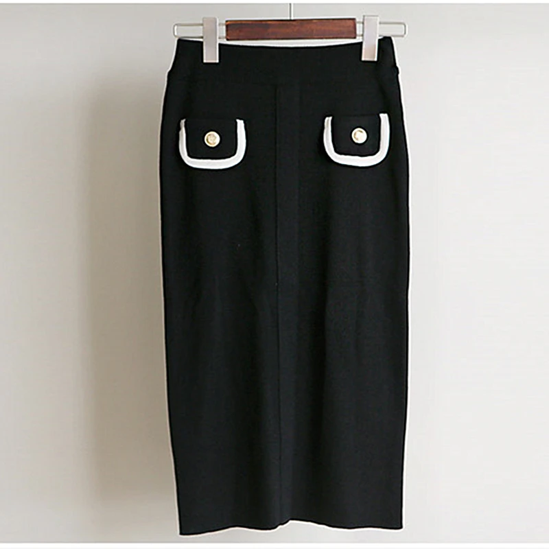 

New Winter Two Piece Set 2020 Women Single Breasted V-Neck Long Sleeve Top + High Waist Knitted Mid-Calf Skirt Suits