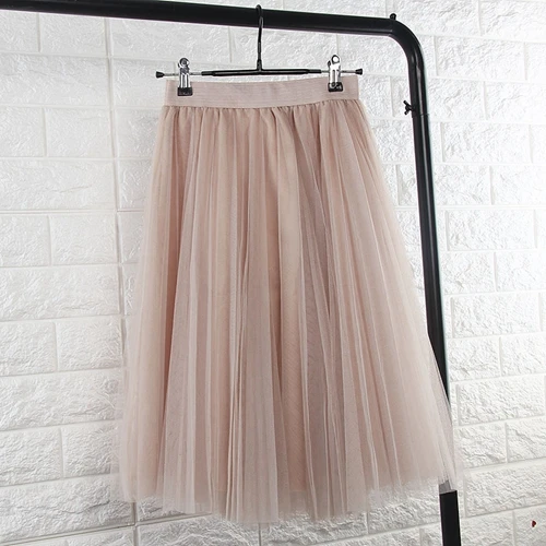 

Layers Tulle Skirts Womens Black Gray White Adult Tulle Skirt Elastic High Waist Pleated Midi Skirt