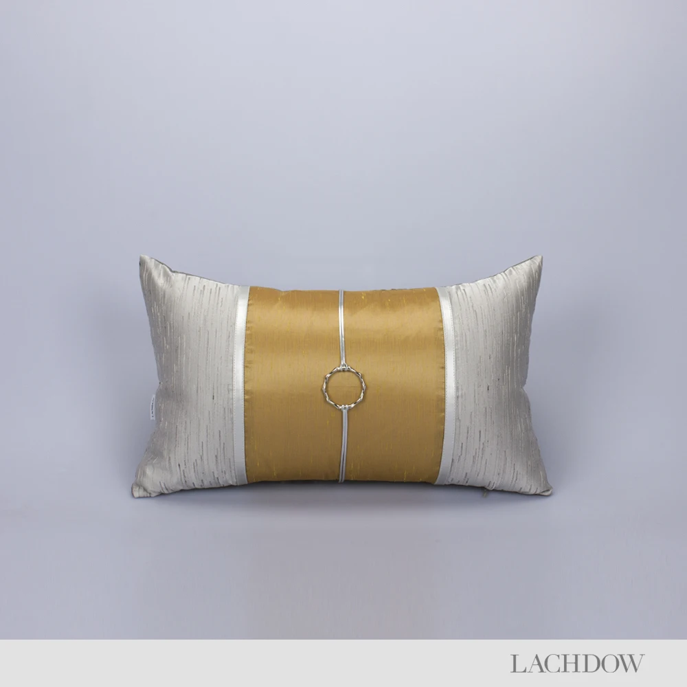 Декоративный чехол для подушки Lachdow с металлической пуговицей желтый и серый
