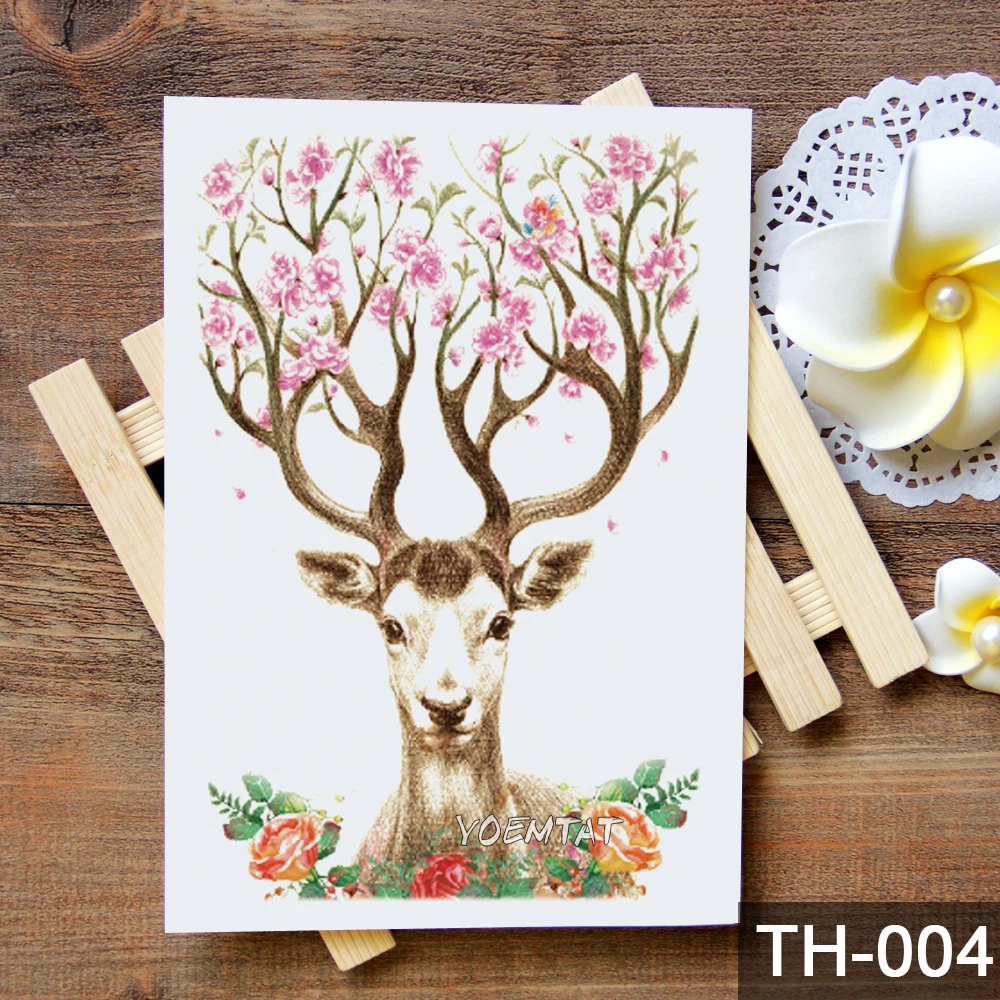 Водостойкая временная татуировка наклейка акварель лес олень узор переводка