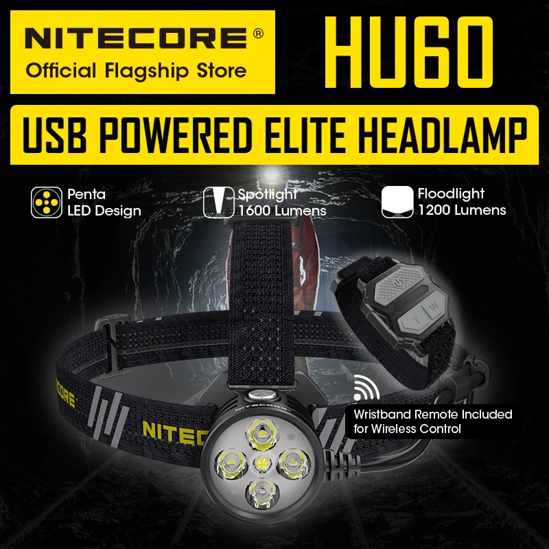Светодиодный налобный фонарь NITECORE HU60 с электронным фокусом и беспроводным