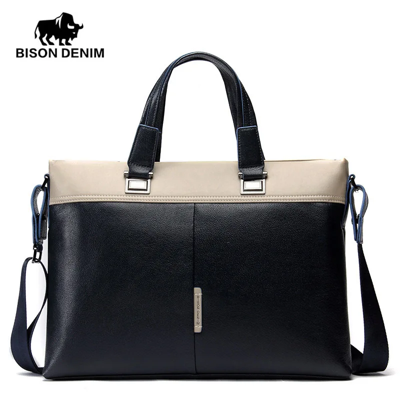 BISON DENIM fashion men bag luxury brand handbag shoulder bags genuine leather business men briefcase laptop bag