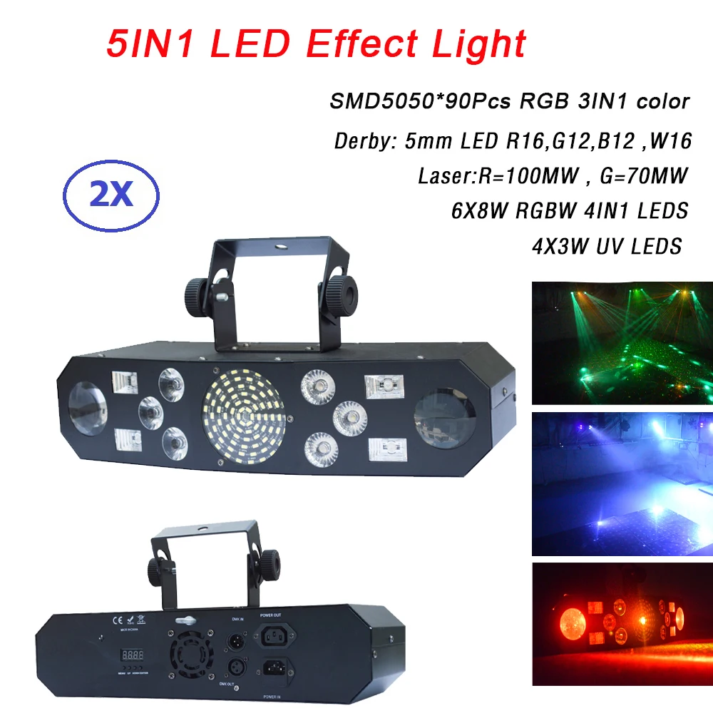 

2XLot Newest 5IN1 Laser Strobe Flash Butterfly Derby Lights 6X8W RGBW 4IN1 LED Stage Wash Effect Lights DMX Disco Party Lights