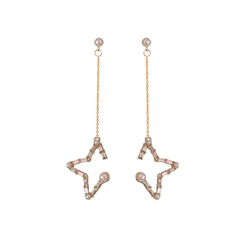 

S925 Silver Needle Earrings Personality Earrings Long Earrings Simple Crystal Star Pearl Earrings Earrings Female Gifts Female