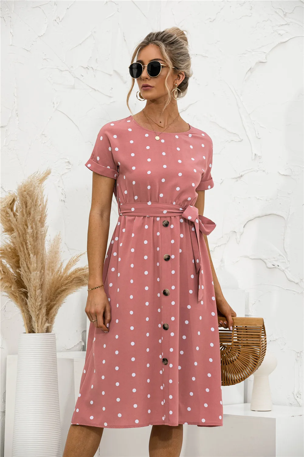 

New summer 2021 polka-dot buttoned dress