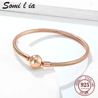 somi lia 100 genuine 18k rose gold ladies classic bracelet 3mm snake chain fit european style charm aad beadfashion jewelry