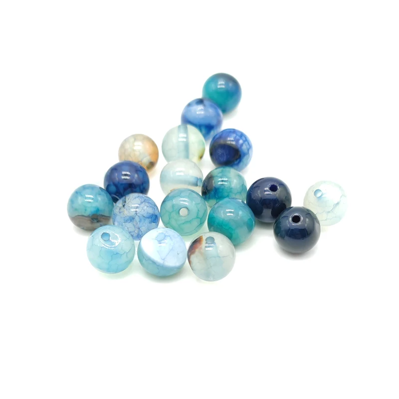 Бусины из черного и синего агата с трещинами круглые бусины натурального камня