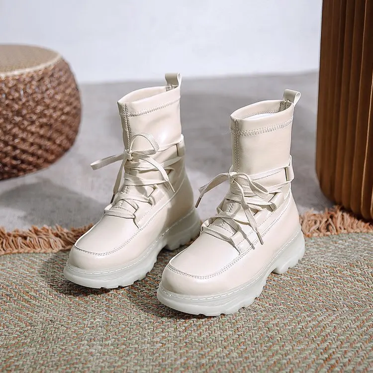 

Женские Теплые ботильоны на меху, черные или Бежевые ботинки на платформе, в готическом стиле, на осень/зиму, 2021