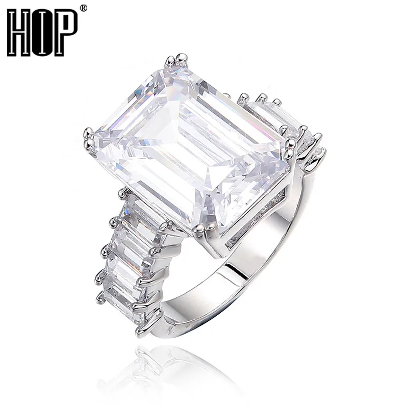 

Hip Hop Popular CZ Stones Square Stone Baguette Rings Tready Bling Iced Out Copper Zircon Ring For Men Women Jewelry