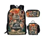 Набор школьных сумок с динозавром T-rex для мальчиков-подростков, Классный рюкзак для начальной школы из 3 предметов, с ланч-боксом, пенал