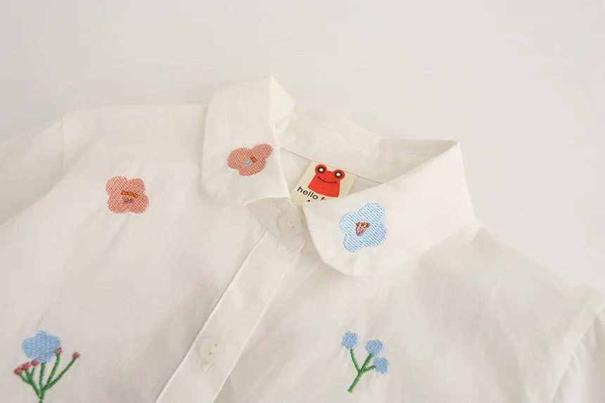 Детская одежда хлопковая рубашка с длинными рукавами и вышитыми цветами для