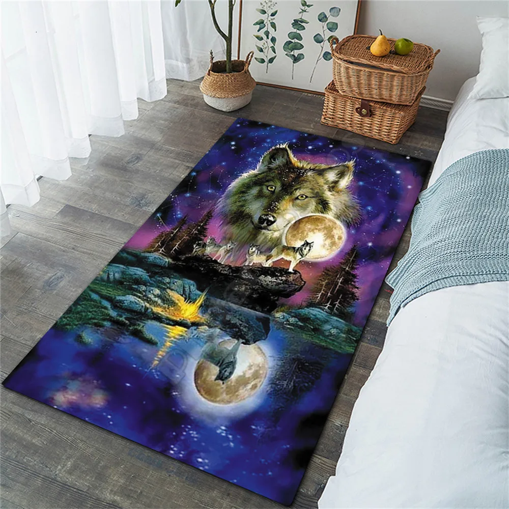 Ковер с 3D-принтом Galaxy Wolf не скользящий для гостиной спальни 03 | Дом и сад
