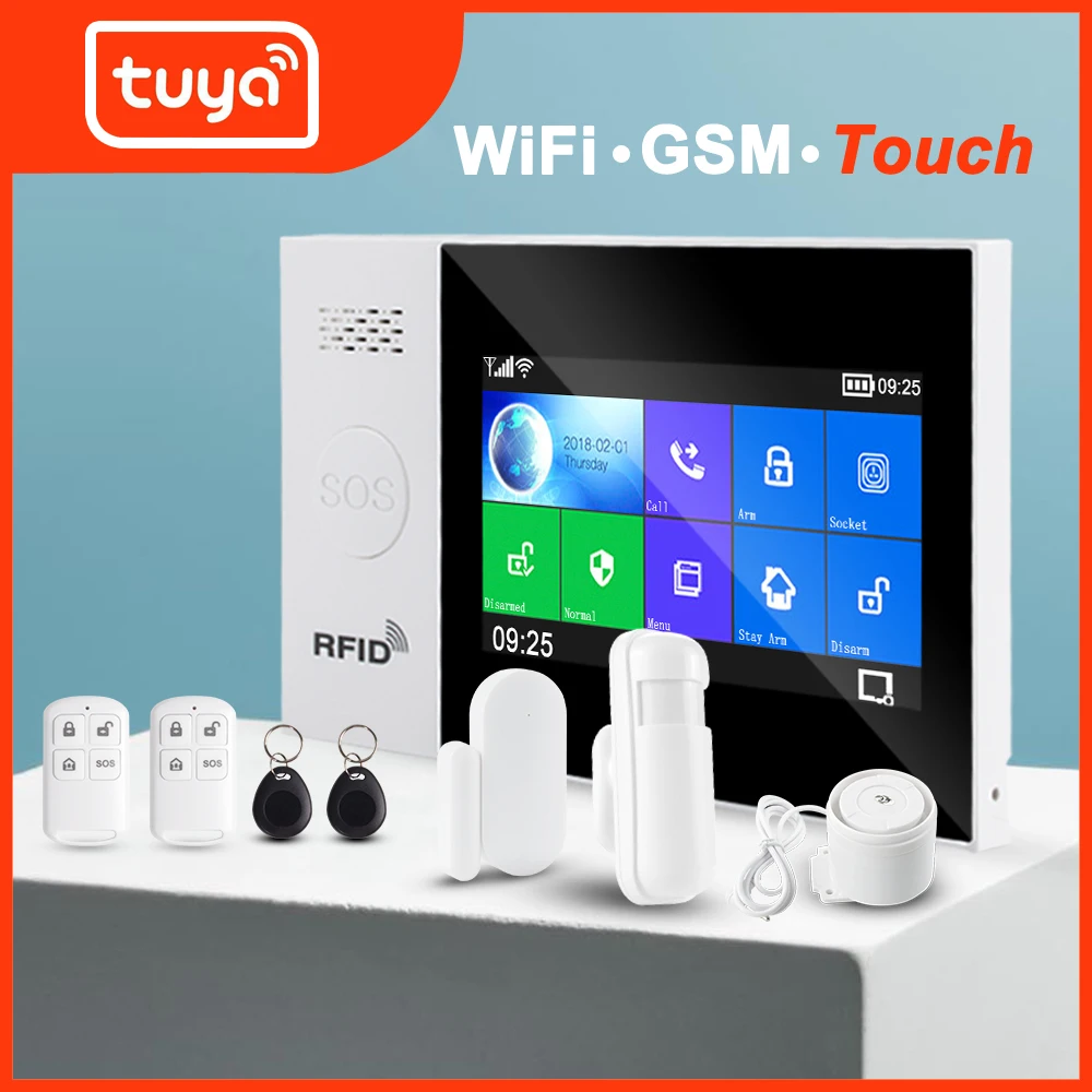 

Tuya WiFi GSM home Security Protection smart Alarm System Touch screen Burglar kit Mobile APP Remote Control RFID Arm and Disarm