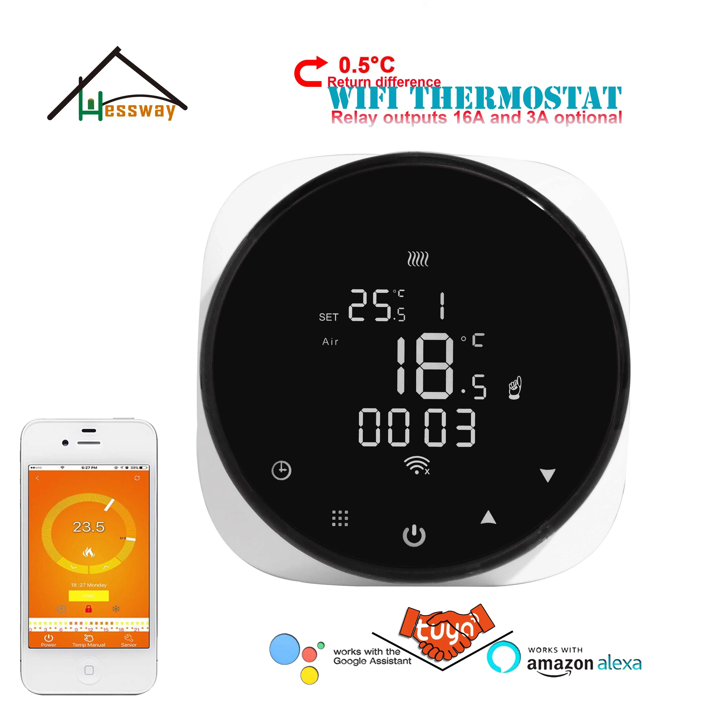 Круглый современный Электрический термостат HESSWAY для нижнего пола Wi Fi контроль
