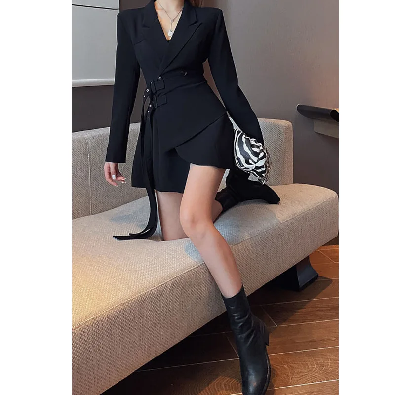 Элегантное платье-Блейзер женское облегающее платье с высокой талией поясом и