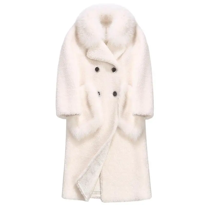 

2020 Autumn and Winter New Faux Lamb Plush Coat Female Turn-Down Collar Imitation Fur Fur One Over Slim Coat Long Section